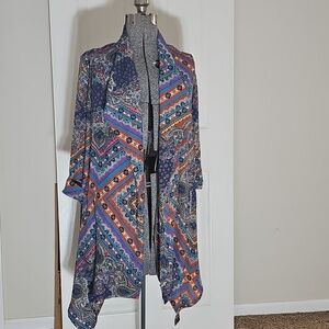 Express Sample Kimono Colorful Paisley Boho Silky  Polyester Open Front Size S